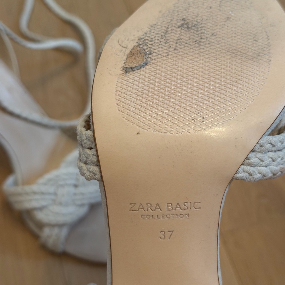 Zara Lace-Up Braided Heels – Neutral Beige Size 37 US 6.5 7 - Picture 3 of 4